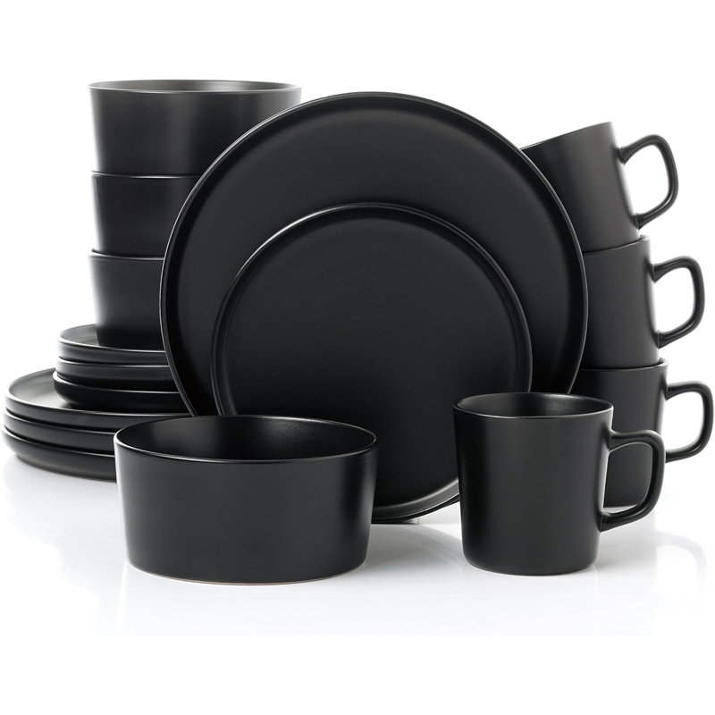 Service de table en grès 16 pièces Luxmatte, Noir