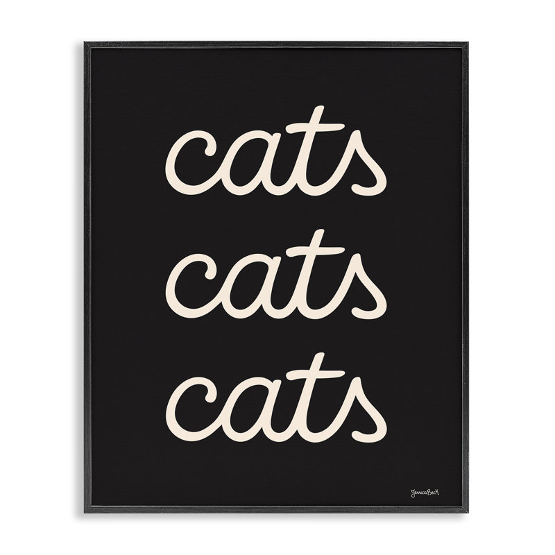 «Cats Repeating Typographie», art de la giclée encadrée par Jessica Beck, Giclée encadrée noir minuit, H 30 po x l 24 po