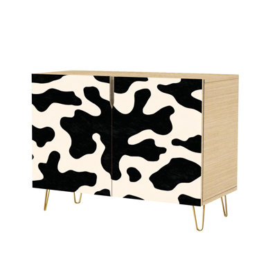 Buffet Buffet avec rangement en peau de vache sans coutures en peau de bête à poils d'animaux noirs avec 2 portes pour le salon et la cuisine