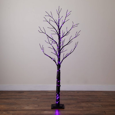6Ft. Pre-Lit Artificial Halloween Twig Tree With 480 Orange & Purple LED Lights