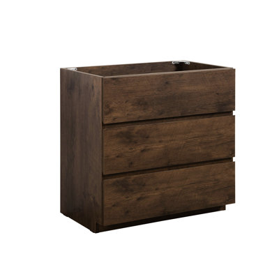 3 Floor Storage Cabinet - Walnut, Modern Elegance, Silent Smooth Pre-Assembled Walnut Three Drawers, & Smooth, Maximize Storage, Without Basin