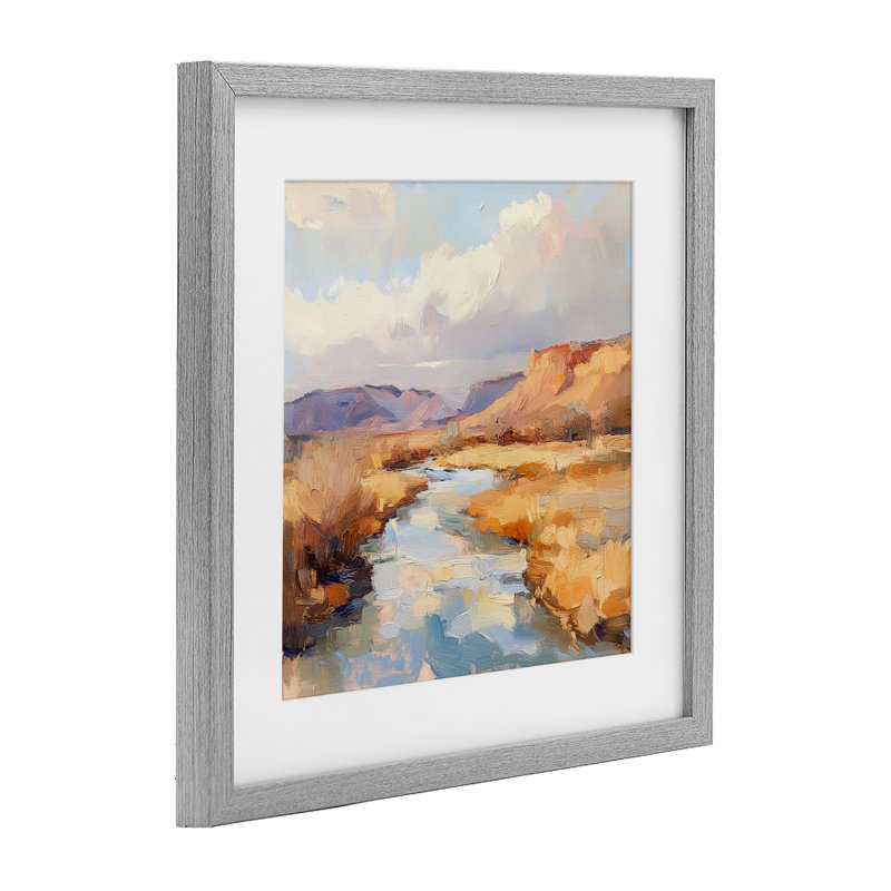 «Plateau River Evening Glow», reproduction sous verre encadrée, design par Petal Prints Design, 13 x 13