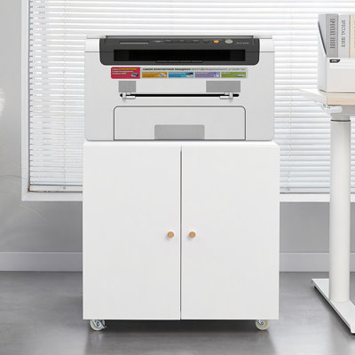 Mobile Metal Printer Stand With Storage, Printer Table With Door & Adjustable Shelf, Rolling File Cabinet For Home Office