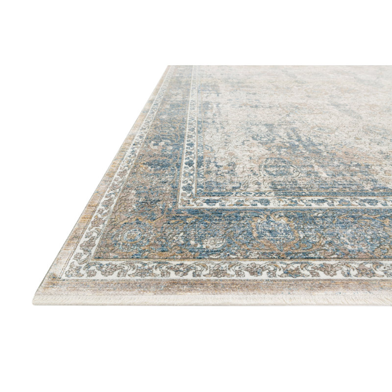 Tapis ivoire / bleu ciel Robledo, Rectangle 7 pi 7 po x 9 pi 10 po