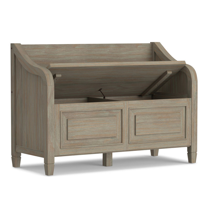 Connaught 42"W Solid Wood Entryway Storage Bench with Lift-Top Lid and Dual Storage Compartments, Distressed Gray