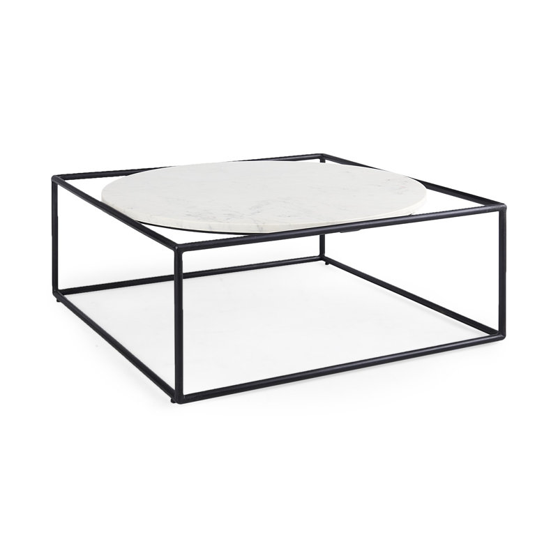  Table basse 36 po avec cadre en marbre véritable blanc et noir - faux marbre moderne