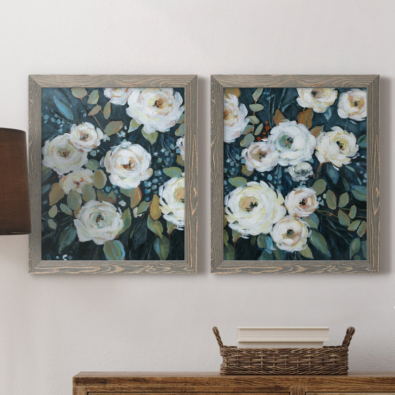 Moonlit Garden II - ensemble de 2 reproductions d'art, H 20 po x l 17 po x P 1 po, Toile avec cadre gris, Pas de tapis