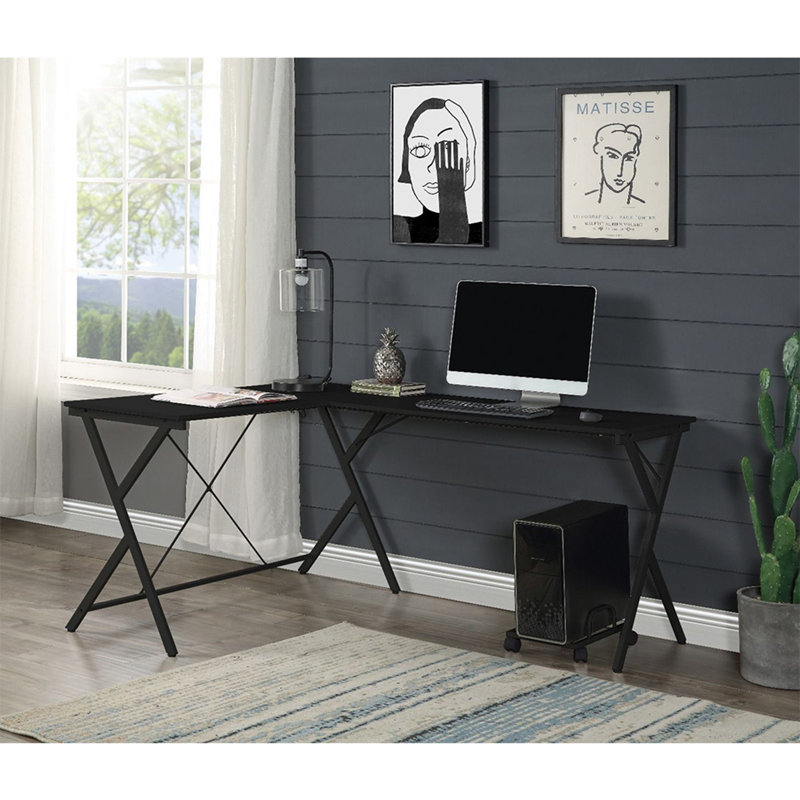 Space-Saving Black L-Shape Computer Desk with Computer Holder
