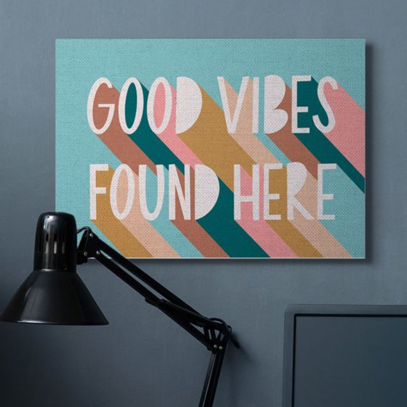 «Good Vibes Found Here Quote Pastel Color Pop» par Amanda Houston - impression d'art textuel, Toile tendue, H 30 po x l 24 po