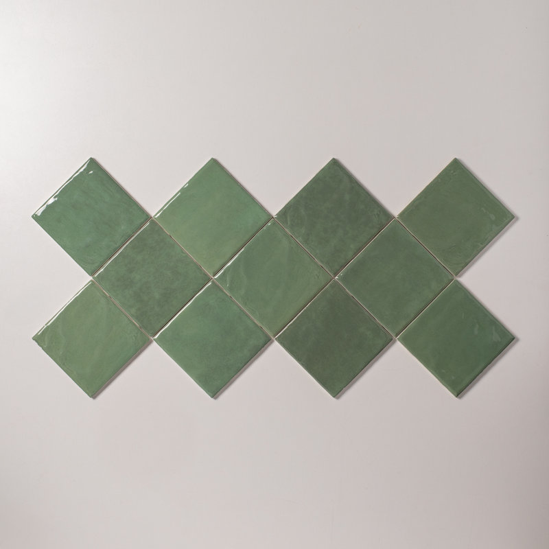 Harvest 4"x4" Greens Gloss Glazed Ceramic Wall Tile, Greens Gloss