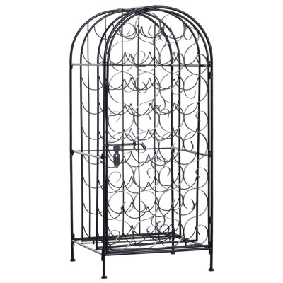Black Wine Rack Cabinet With Lock For 35 Bottles. Iron Made. Delicate Appearance. 17.52" W X 14" D 38.5" H. 10.4 Lb Weight Material. Elegant Look.
