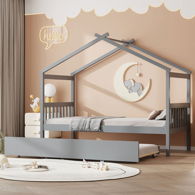 Lit simple en bois avec lit gigogne simple, gris (VIEUX SKU: WF300800AAE)