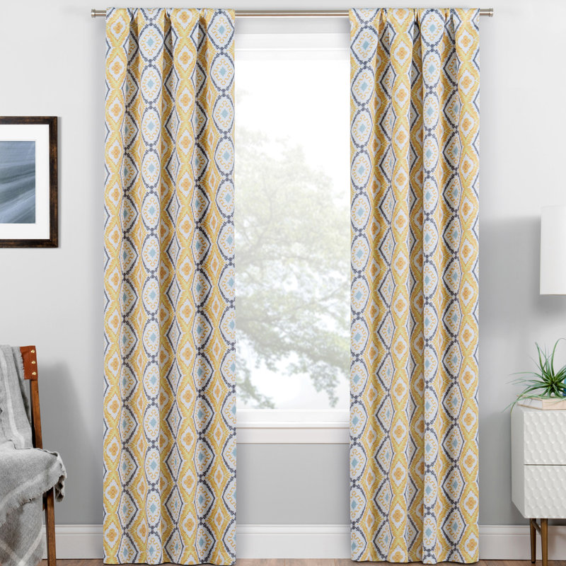 Gold Bohemian Ikat Blackout Polyester Rod Pocket Curtains
