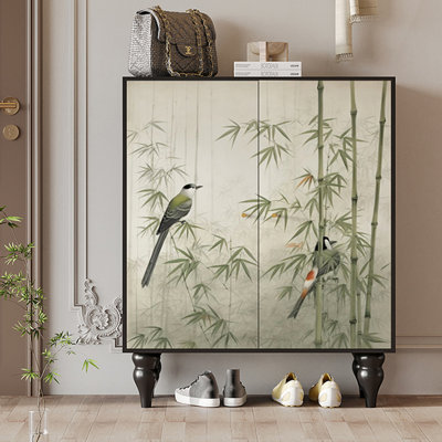 New Chinese Style Bamboo-Bird Shoe Cabinet 17 Pair Shoe Storage Cabinet