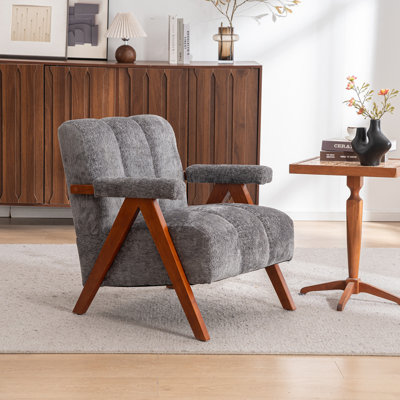 Ensemble de 2 fauteuils de salon de style Mid-Century, fauteuil en forme de nuage avec structure en bois massif, fauteuil en chenille pour salon, chambre à coucher, balcon, ensemble de 2