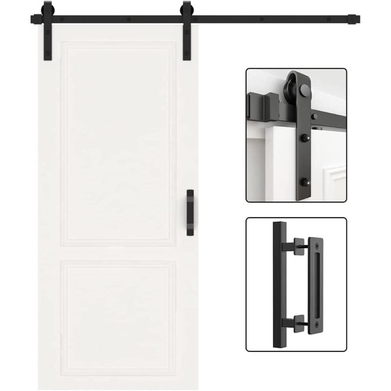 Black Steel Single Door Barn Door Hardware Kit Standard Single