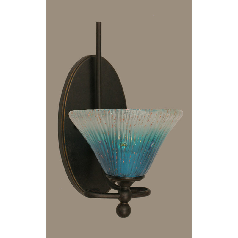 Skypark Wall Sconce Shown In Dark Granite Finish With 7" Teal Crystal Glass