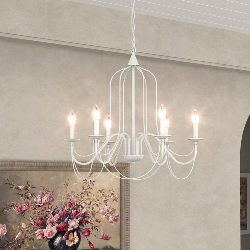 Lustre classique à 6 lumières de style bougie avec fer forgé Maroneia, Blanc antique