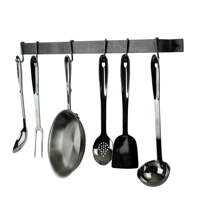 Handcrafted Easy Wall Mounted Pot Rack, Hammered Steel, 3" H x 24" W x 3" D