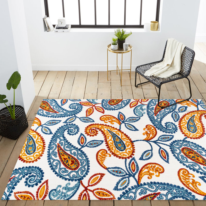 Jotunheim Paisley High-Low Orange/Blue Indoor/Outdoor Rug, Runner 2'3" x 10'
