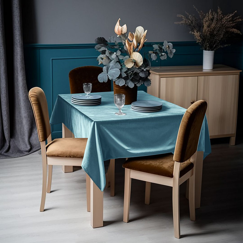 Luxury Matte Velvet Round Tablecloth, 37 Turquoise