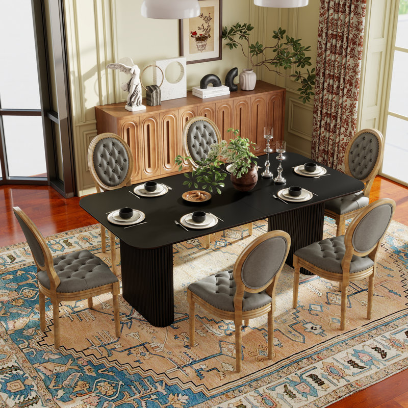 Ensemble de salle à manger Mid-Century, 7 pièces : table, 6 chaises, Vert olive