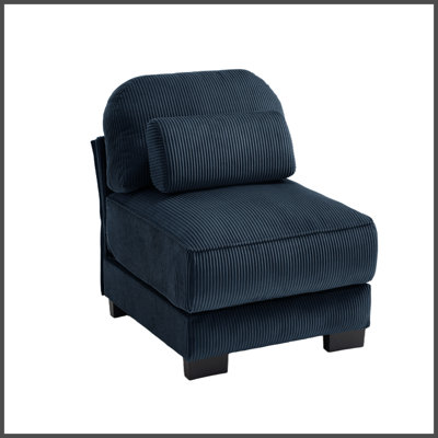 Armless Sofa Corduroy W/1 Pillow -Blue