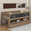 Lit mezzanine simple simple avec tablettes de rangement, tableau noir et lit gigogne-298781158