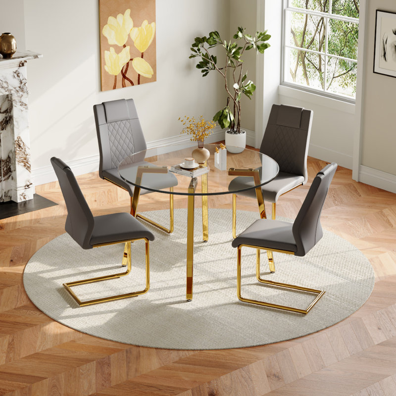 Glass Top Dining Set, 5, Gold, Gray/Gold
