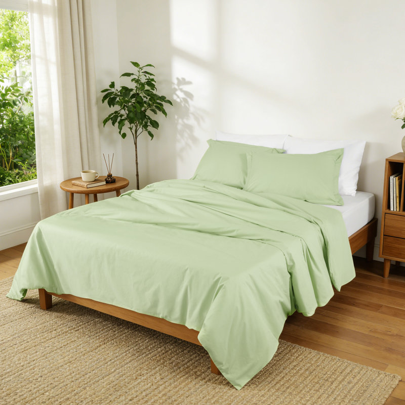 100% Cotton Percale 250 TC Duvet Cover Set With Pillow Sham(S), Mint, California King Duvet Cover + 2 King Shams