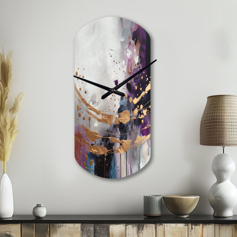 «Bold Circles And Marble Fusion IV», horloge murale cylindrique en métal, horloge murale asymétrique moderne, Grand