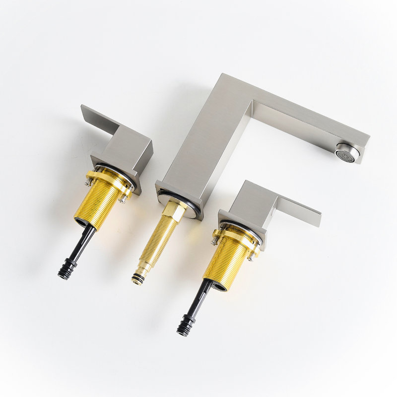 Robinet de lavabo de salle de bain à 3 trous en acier inoxydable à 3 trous, nickel brossé, conception à deux poignées, poignée latérale double et nickel massif, robinet d'eau potable sécuritaire