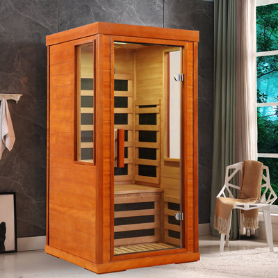 Sèche pour une seule personne avec infrarouge, bois, porte vitrée, système de son, lecture en 7 couleurs, panneaux à basse température, présentoir, norme américaine, 1170 W, 15 65c Home pour une personne, matériel, caractéristique musicale,