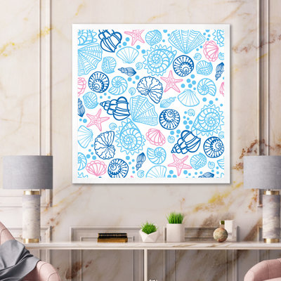 «Red Sea Stars With Blue Seashells», reproduction d'art sur toile à motifs