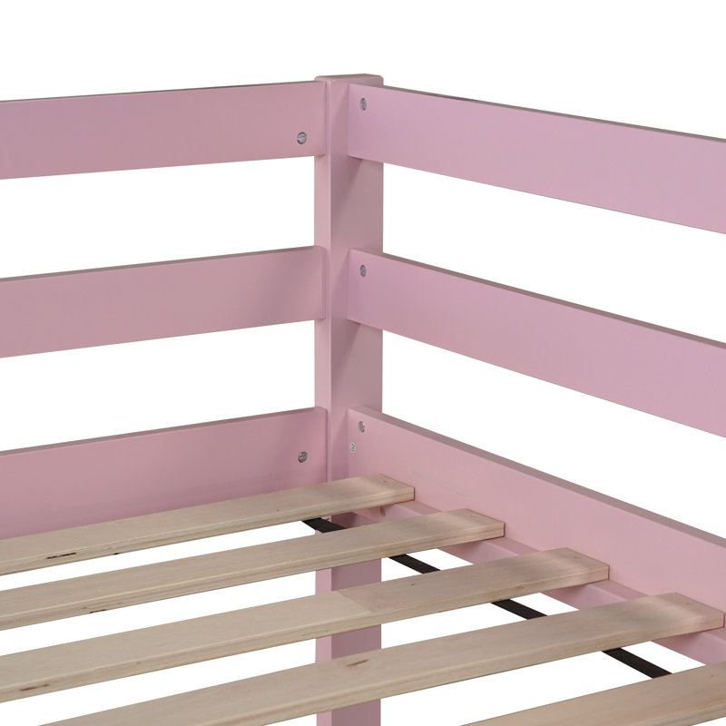 Lit superposé simple au-dessus d'un lit simple en bois massif avec plateau en lattes renforcées, Pink