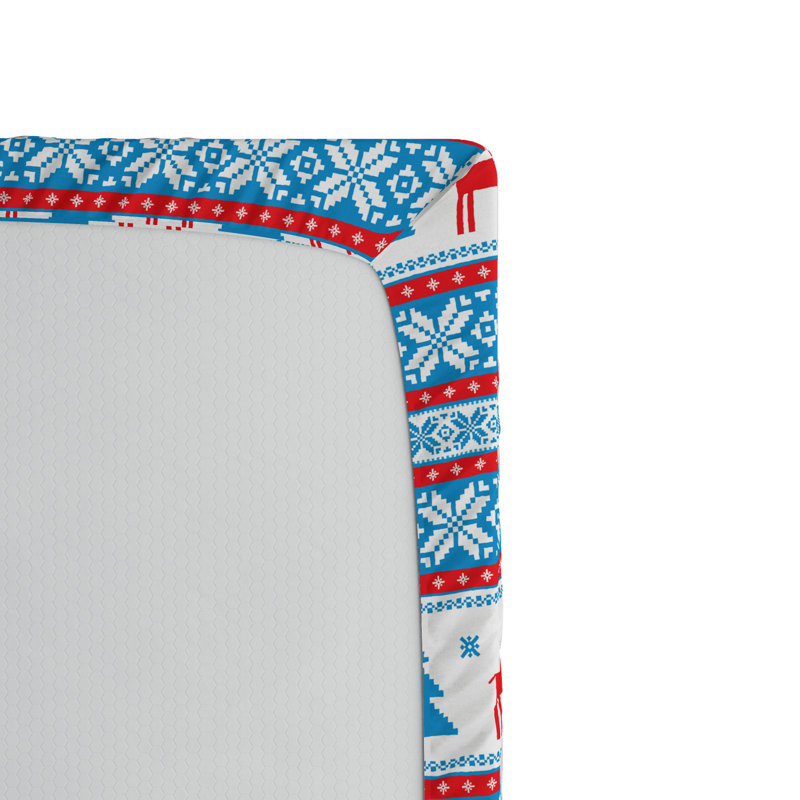 Microfiber Fitted Sheet, Queen Fitted Sheet, Blue/Red Geometric 1