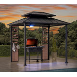 Rochdale 7 x 9 ft. Grill Gazebo, 2-Tier Hardtop Gazebo Pergola with Ceiling Hooks and Storage Shelves