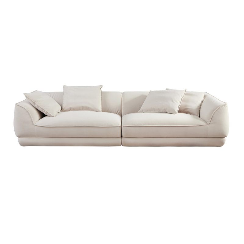 Sofa, Detachable Pillowcase,  Velvet Fabric, Solid Wood Frame, High Density High Rebound Sponge Filling, Nordic Modern Style, 4 Throw Pillows.