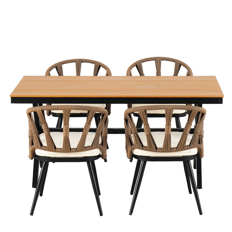 Magnifique mobilier d'extérieur avec chaises en PE et table en bois en plastique, Brun