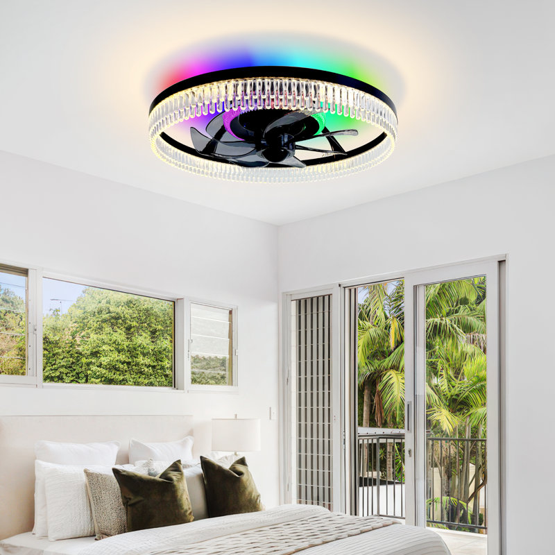 Ventilateur de plafond avec lumières RVB RVB, ventilateur de plafond à profil bas Fandelier de 19 po, intensité variable 3000K-6000K et ventilateur de plafond à DEL encastré moderne avec télécommande pour chambre à coucher