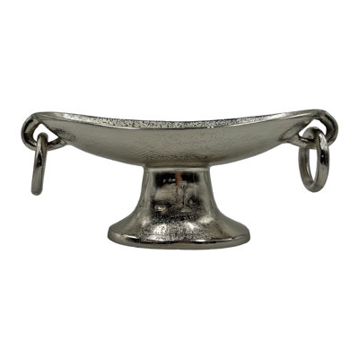 Damyla Handmade Aluminum Pedestal Decorative Bowl with Ring Handles – Modern Centerpiece Accent in Gold, Black, and Silver