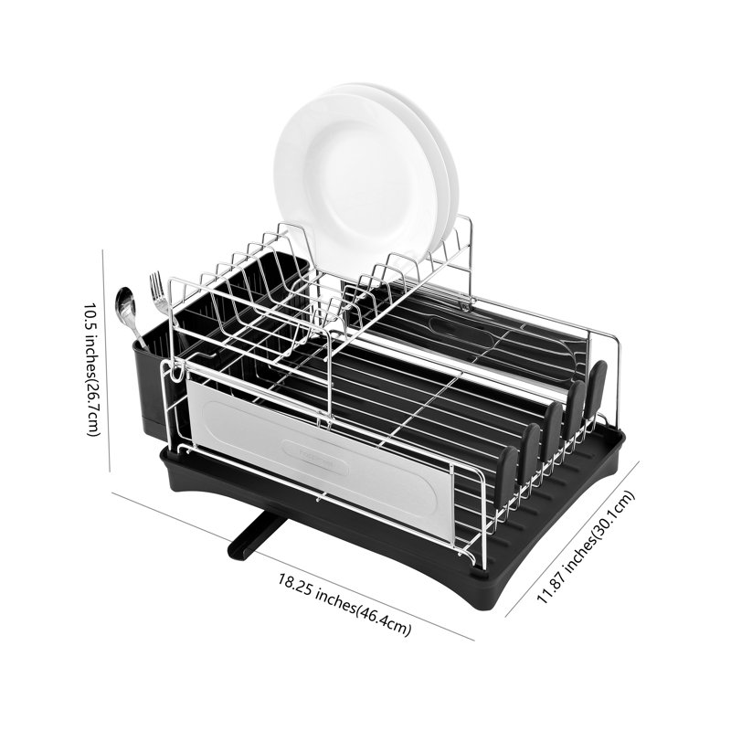 Compact Stainless Steel 2-Tier Dish Rack with Utensil Cup