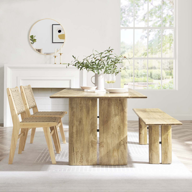 Amistad 72" Oak Solid Wood Dining Table and Bench Set