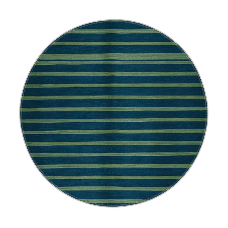 Tapis intérieur / extérieur vert HorizontalStripes, Rond 5 pi