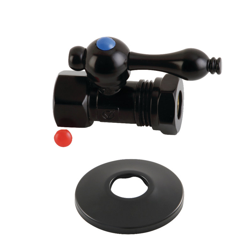 Kingston Brass Vintage 1/2-Inch FIP x 1/2 or 7/16-Inch Slip Joint Quarter-Turn Straight Stop Valve with Flange, Matte Black