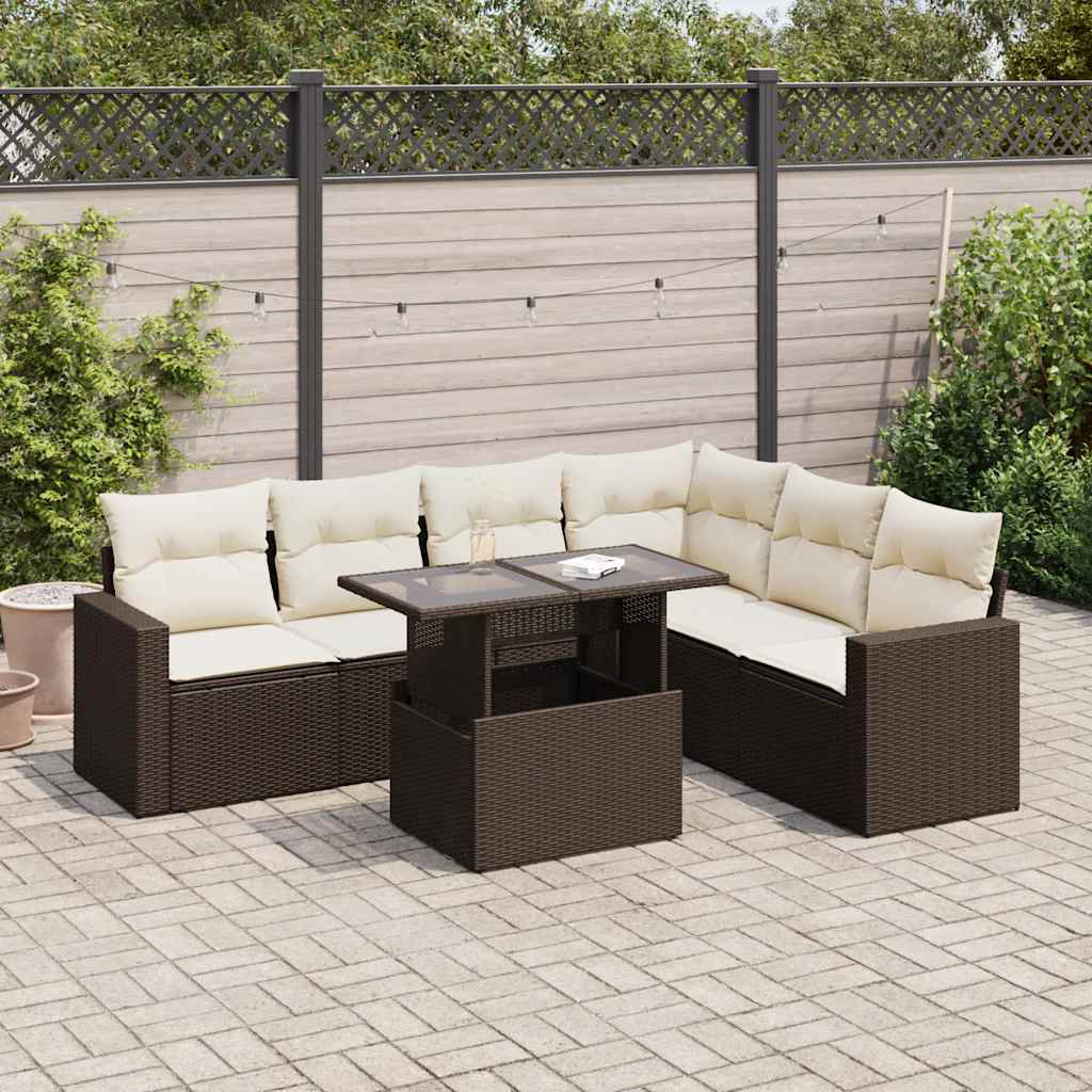 Vidaxl 7-Tlg. Garten-Sofagarnitur Mit Kissen Beige Poly Rattan