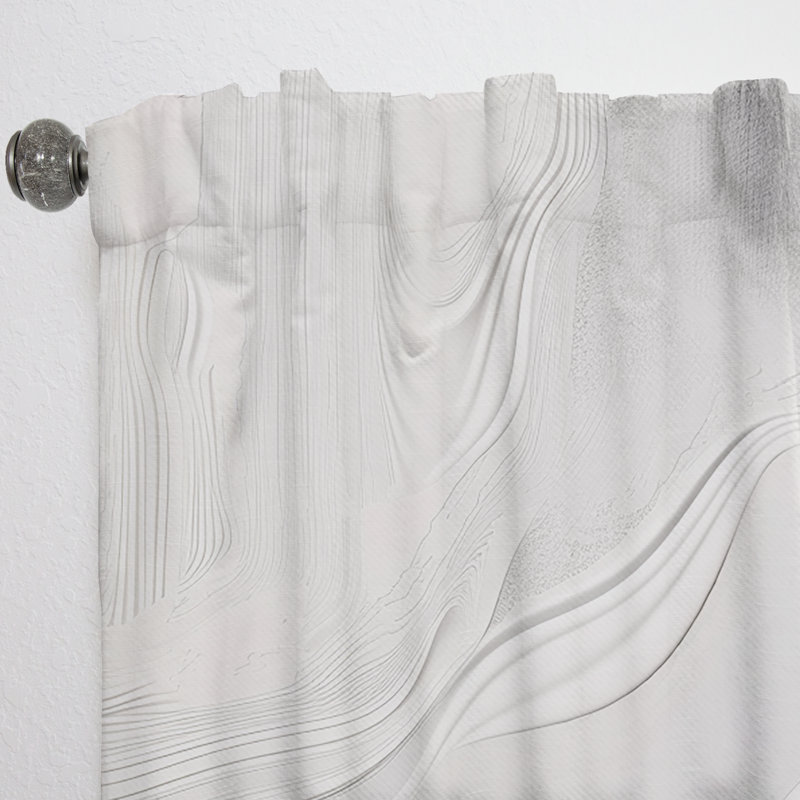 White And Grey Ripples Of Stone V - Abstract Marble Curtain - Velvet Room Darkening - 1 panel, 52" W x 95" L