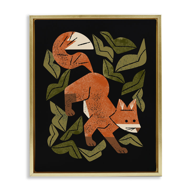 Cadre flottant Fox In The Brush, design par Renea L. Thull, Cadre flottant métallique doré, H 21 po x l 17 po