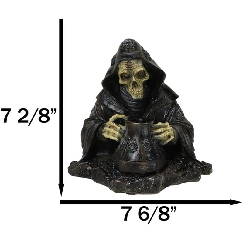 Grim Reaper Skeleton Wizard Chanting Spells Backflow Incense Cone Burner Statue