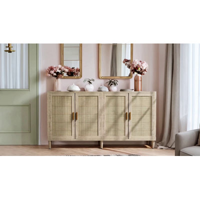Buffet 70 po en rotin avec rangement, buffet 4 portes avec tablettes réglables